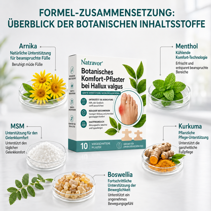 🏅 Natravor® Botanisches Komfort-Pflaster bei Hallux valgus 👠 Flexible Fußpflege + pflanzlich inspirierte Komfortformel